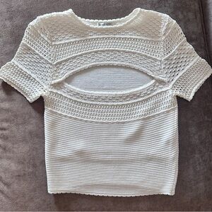 RONNY KOBO Ivory White Crochet Knit Top with Cutout Detail M Boho Chic Coastal